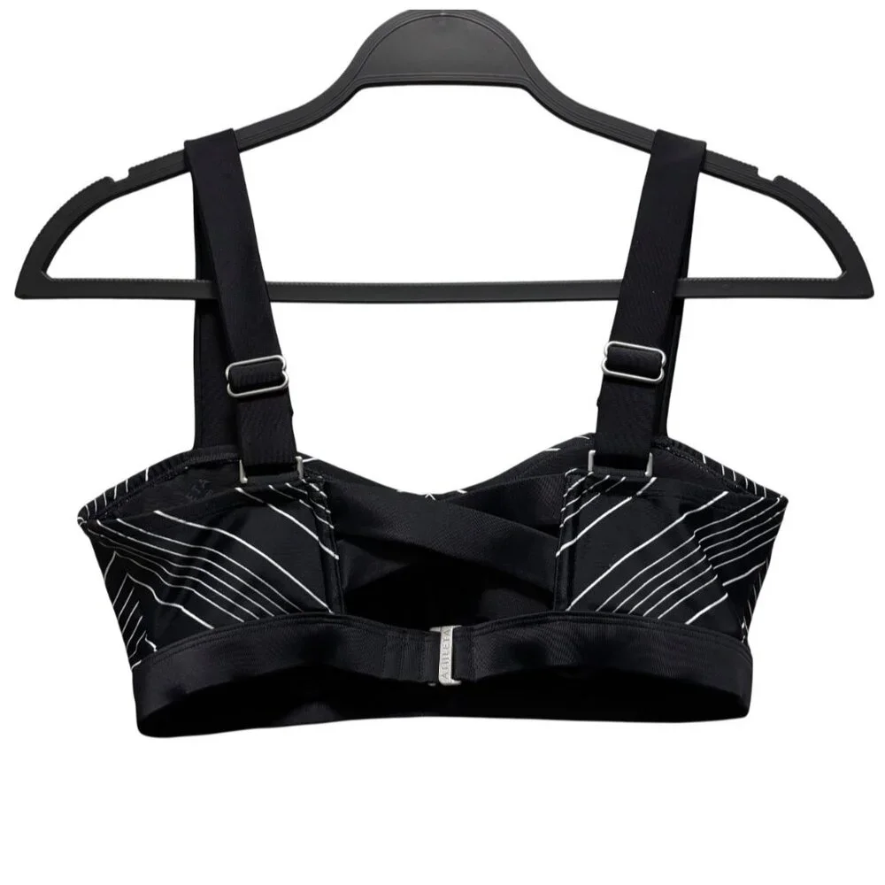 Athleta Bikini Top 32D/DD Underwire Black White Chevron Striped Bra Sized Swim